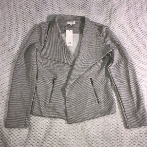 Calvin Klein jacket heather gray flyaway jacket, draped, open front, medium - Picture 1 of 4